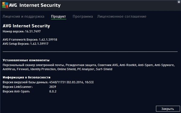 AVG Internet Security 2016 16.51.7497