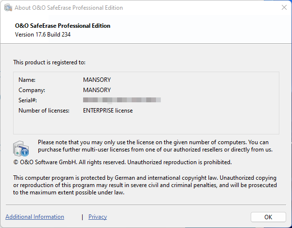 O&O SafeErase Professional / Server 17.6 Build 234