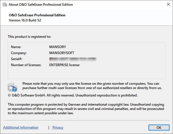 O&O SafeErase Professional 16.0 Build 52